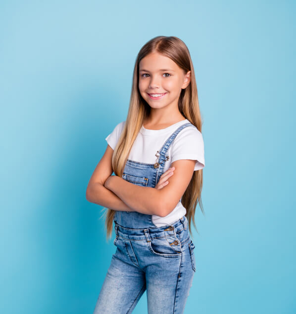 young girl with blue background